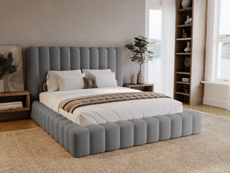Łóżko tapicerowane z pojemnikiem i stelażem 140x200 cm Rotto Szare