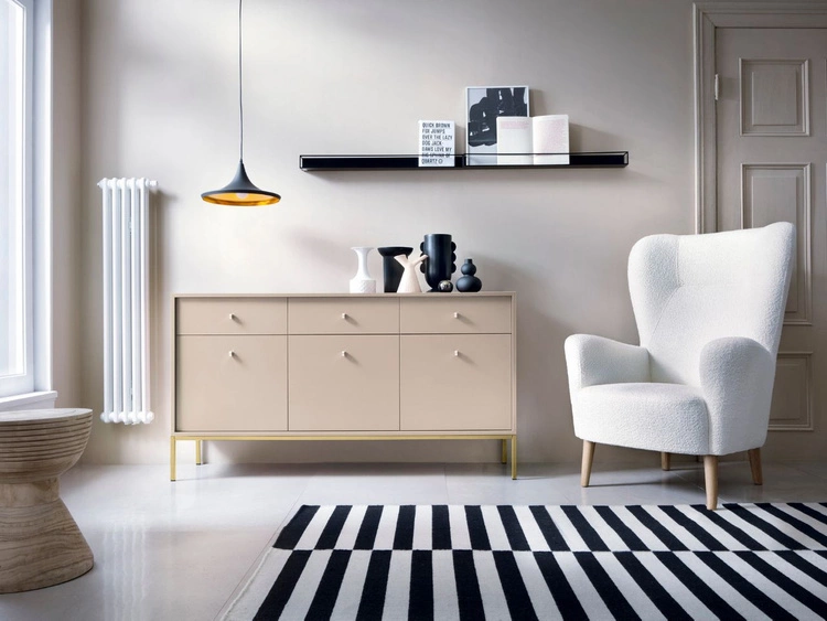 Komoda z drzwiami i szufladami na złotych nóżkach 154 cm Amor Beż piaskowy