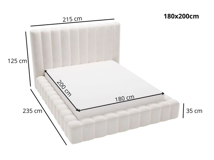 Łóżko tapicerowane z pojemnikiem i stelażem 180x200 cm Rotto Beżowe