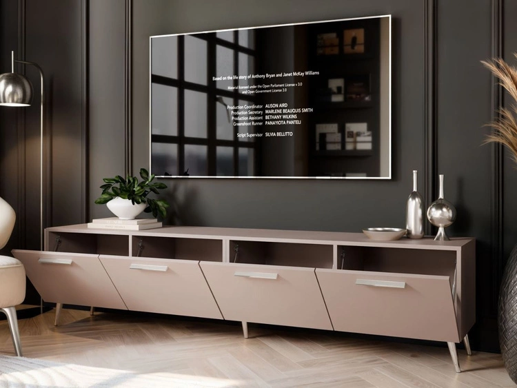 Szafka RTV pod telewizor z drzwiczkami na srebrnych nóżkach 200 cm Noaé Kaszmir