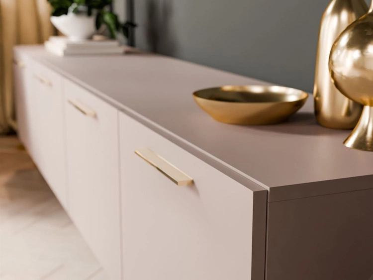 Meblościanka do salonu z oświetleniem LED na złotych nogach Noaé Kaszmir