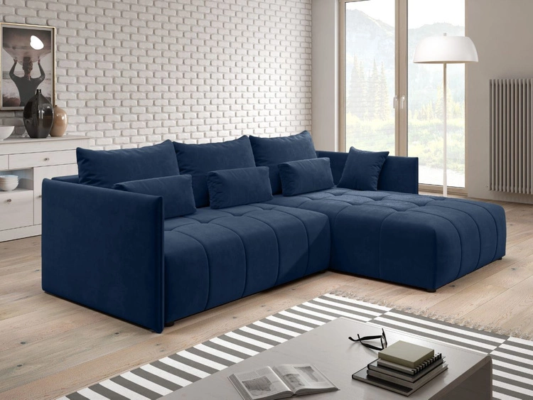 Narożnik L uniwersalny z funkcją spania i pojemnikiem Ardi Ciemny niebieski