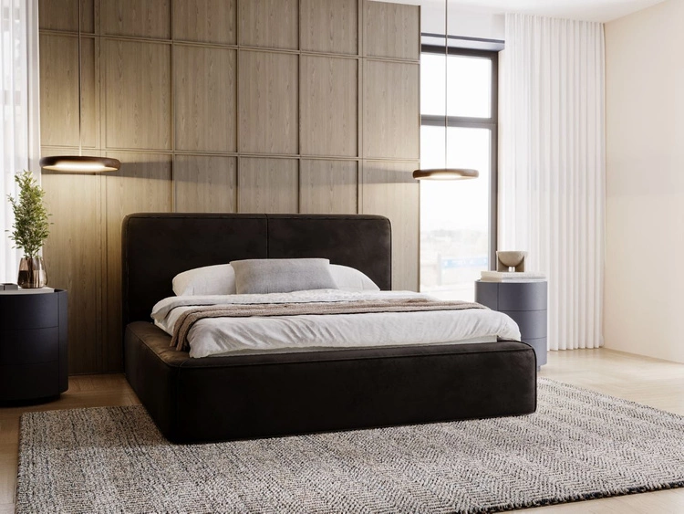Łóżko tapicerowane z pojemnikiem i stelażem 120x200 Amaro Czarne
