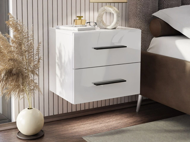 Podwieszany stolik nocny z dwoma szufladami Nuveo Lux Biały połysk