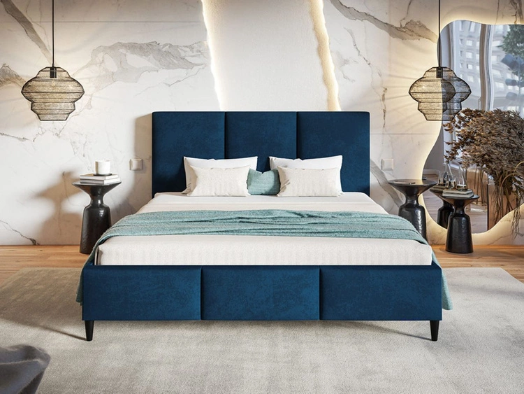 Łóżko tapicerowane ze stelażem 160x200 Trio Niebieskie