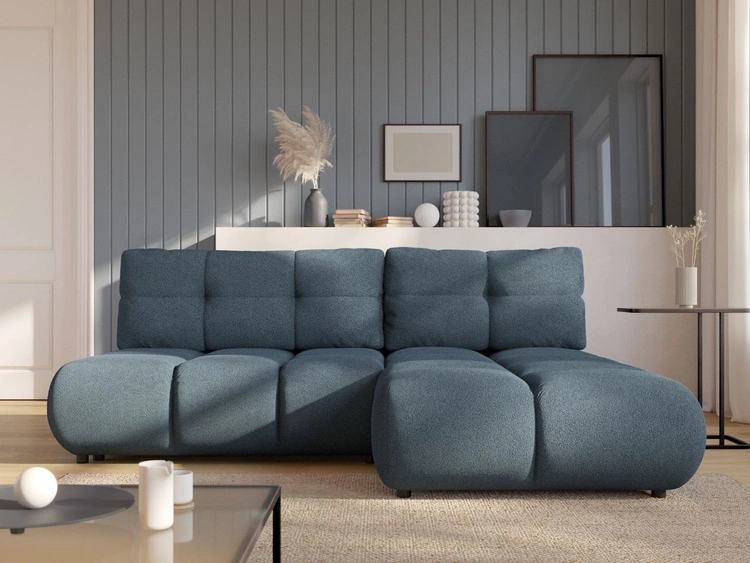 Narożnik z funkcją spania i pojemnikiem Prawy Milet Ciemnoniebieski