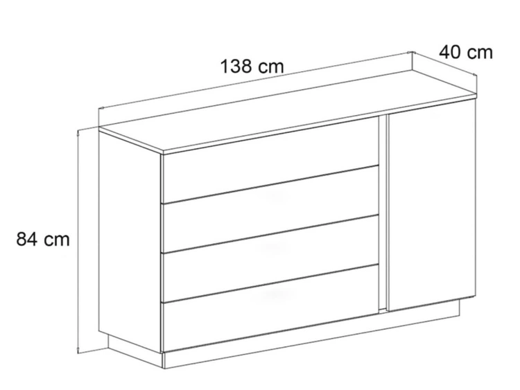 Komoda z drzwiami, szufladami i oświetleniem LED Nuveo Kaszmir