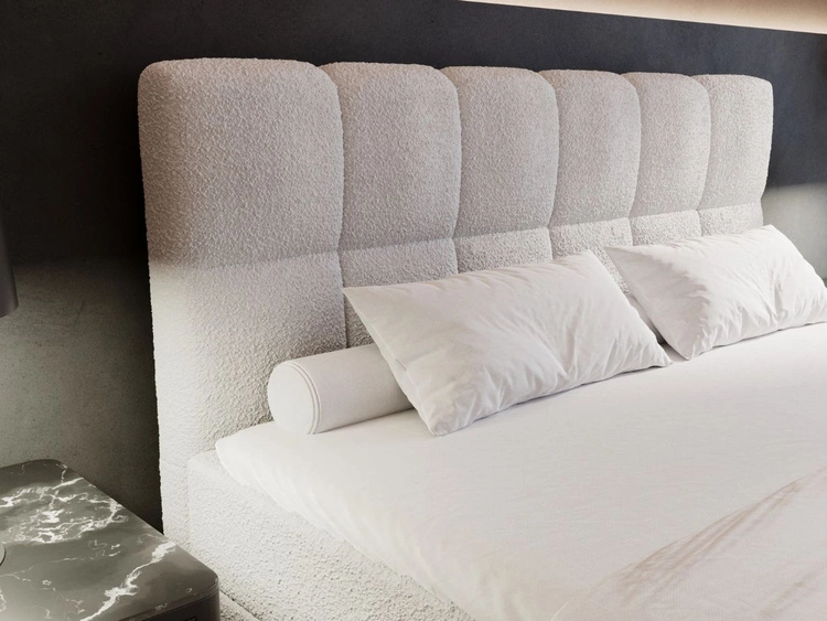 Łóżko kontynentalne z pojemnikiem na pościel 200x200 Alicante w tkaninie bouclé Szare