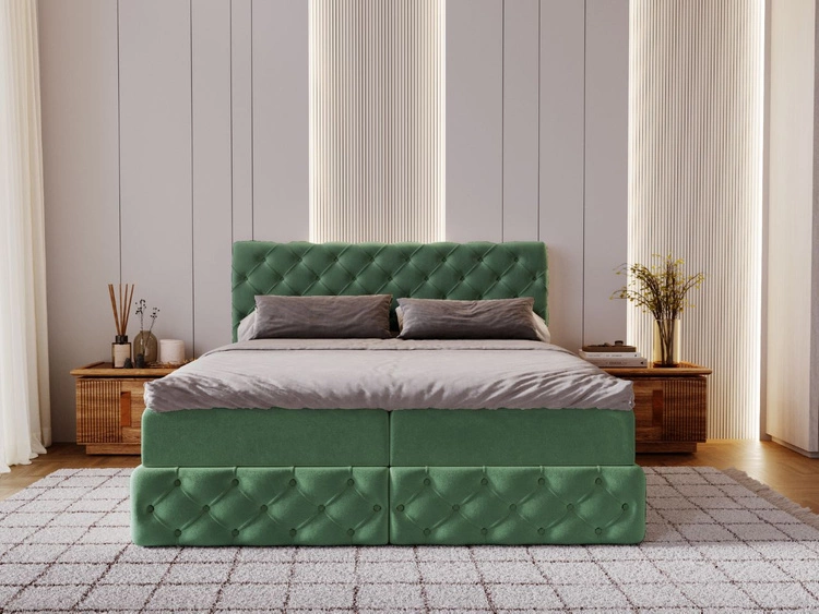 Łóżko kontynentalne z pojemnikiem na pościel 180x200 cm Canolo Zielone