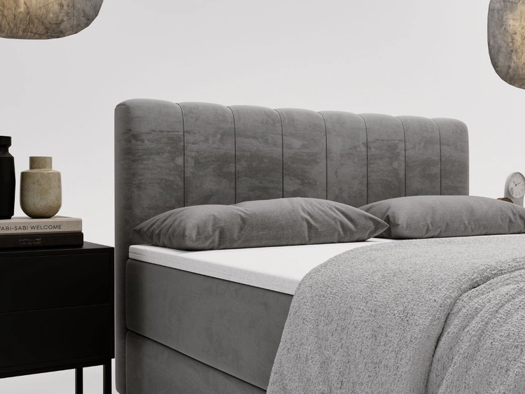 Łóżko kontynentalne z pojemnikami na pościel 140x200 Forte Jasnoszare