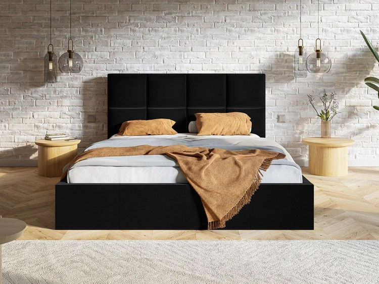 Łóżko tapicerowane z pojemnikiem i stelażem 140x200 Malo czarne