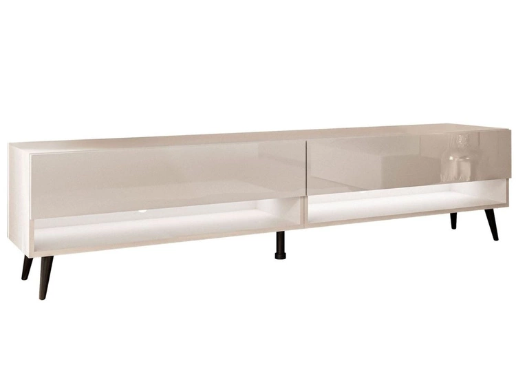 Szafka RTV do salonu 180 cm z czarnymi nóżkami i oświetleniem LED Aurelie Kaszmir połysk