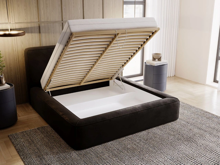 Łóżko tapicerowane z pojemnikiem i stelażem 200x200 Amaro Czarne