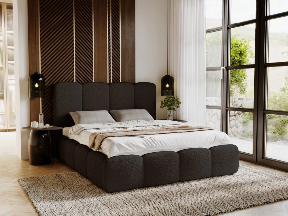 Łóżko tapicerowane z pojemnikiem i stelażem 140x200 Galli Czarne