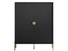 Wysoka komoda dwudrzwiowa ze złotymi uchwytami i nogami Orlean czarny mat
