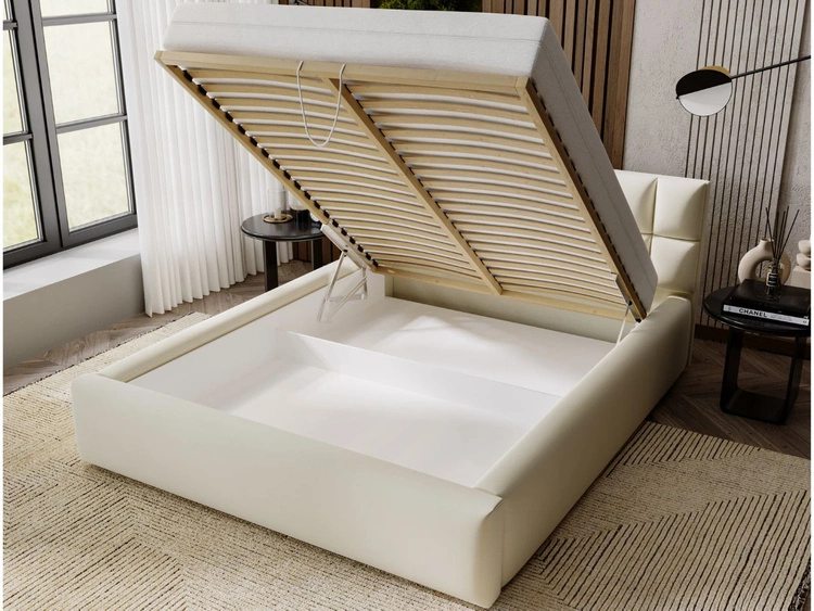 Łóżko tapicerowane z pojemnikiem i stelażem 160x200 Hugo Beżowe