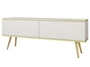 Szafka pod telewizor z drzwiczkami 135 cm z ryflowanym frontem Diolo Biała na złotych nogach