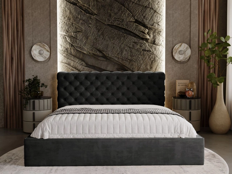 Łóżko tapicerowane z pojemnikiem i stelażem 180x200 Apollo Czarne