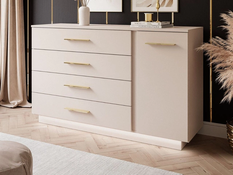 Komoda z drzwiami, szufladami i oświetleniem LED Nuveo Kaszmirowa