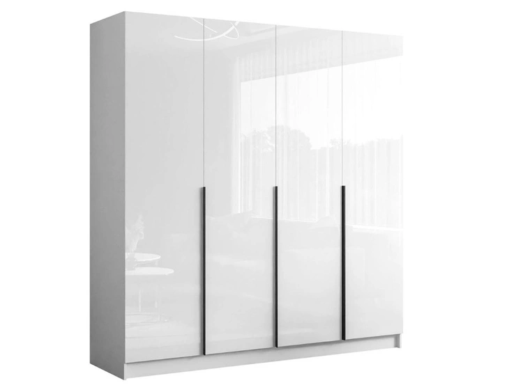 Szafa czterodrzwiowa z drzwiami uchylnymi i czarnymi uchwytami Ameli Biały Połysk