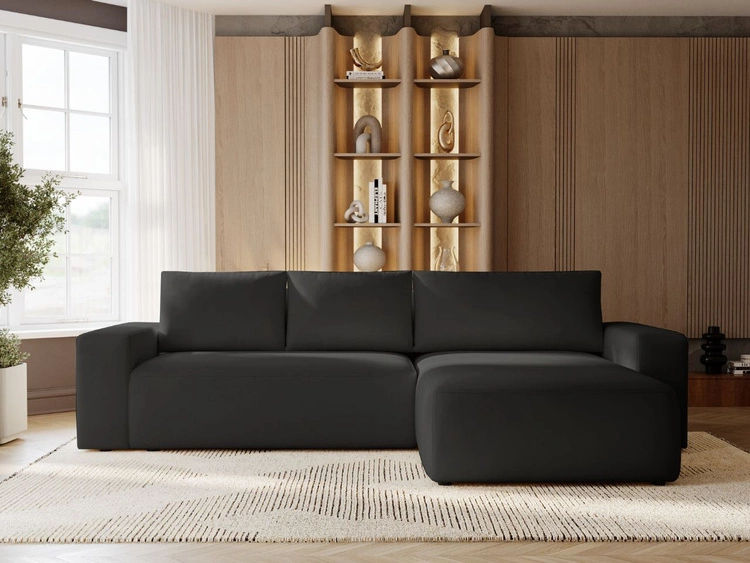 Narożnik L Prawy z funkcją spania i pojemnikiem Tazones Czarny