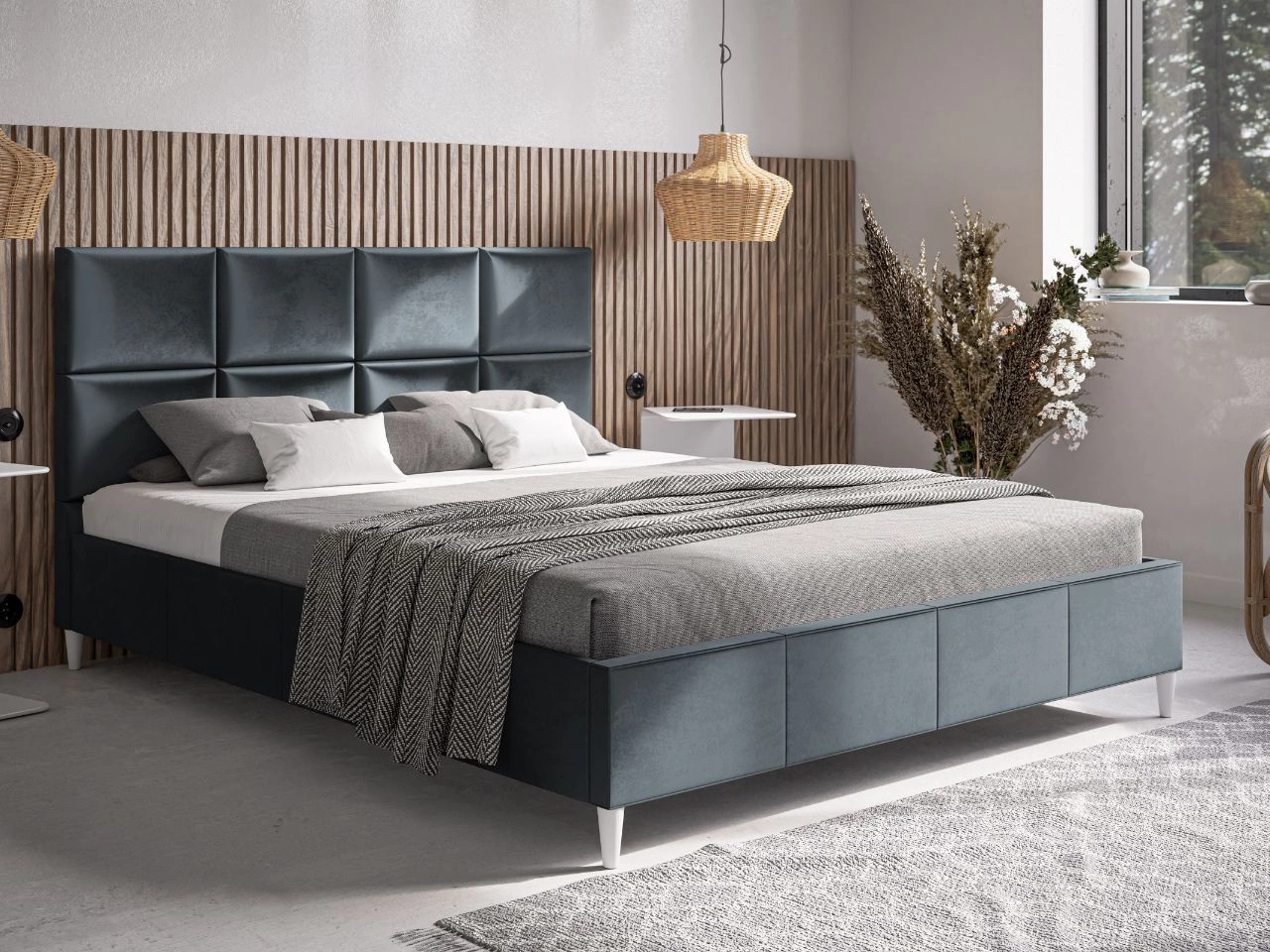 Łóżko tapicerowane ze stelażem 180x200 Luxe Ciemny szary