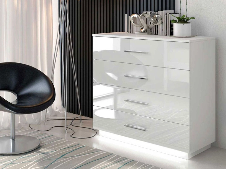 Komoda z czterema szufladami i oświetleniem LED Nuveo Biały połysk