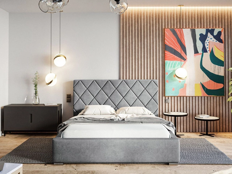 Łóżko tapicerowane z pojemnikiem i stelażem 120x200 Taranto Szare