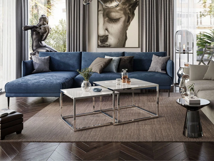 Stolik kawowy na chromowanym stelażu z szklanym blatem Asumi Biały 35x41