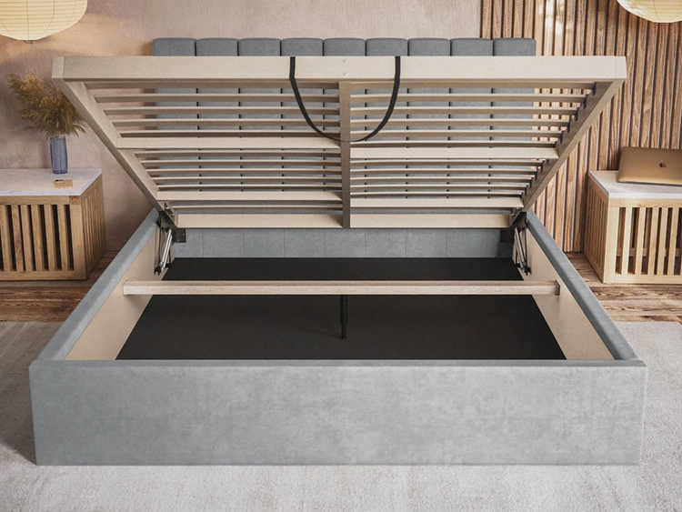 Łóżko tapicerowane z pojemnikiem i stelażem 120x200 Sesto granatowe