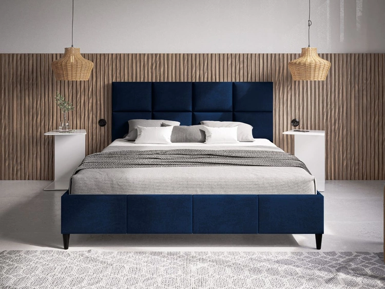 Łóżko tapicerowane ze stelażem 180x200 Luxe Ciemny niebieski