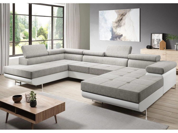 Narożnik U lewy z funkcją spania i pojemnikiem Solam U Szary, Biały