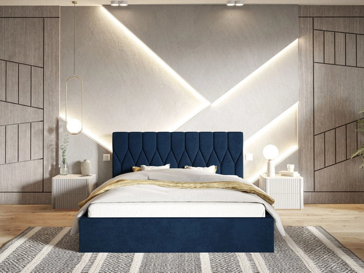 Łóżko tapicerowane z pojemnikiem i stelażem 160x200 Gaja Ciemnoniebieskie