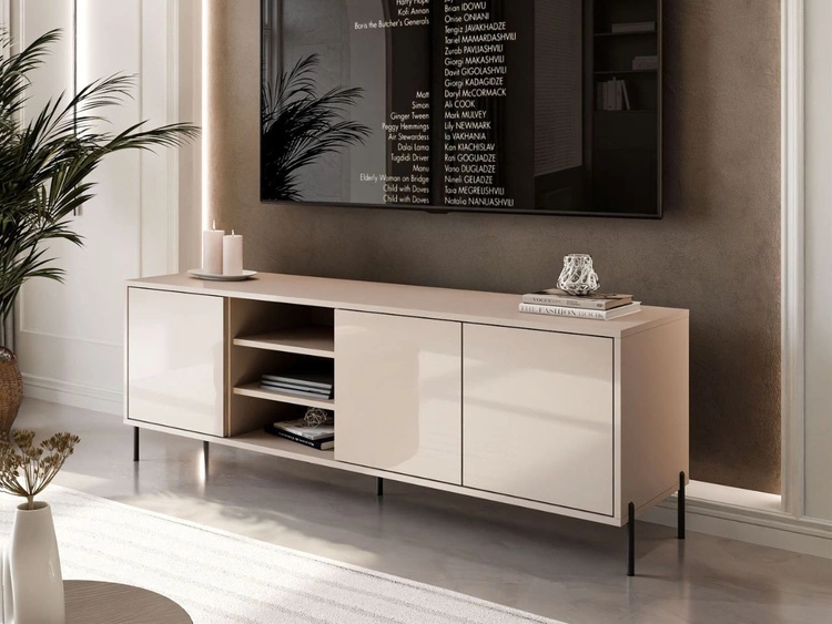 Szafka RTV glamour pod telewizor z drzwiczkami na czarnych nogach Vivance Kaszmir połysk