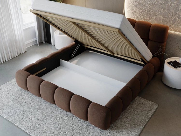 Łóżko tapicerowane z pojemnikiem i stelażem 180x200 Modo Brązowe