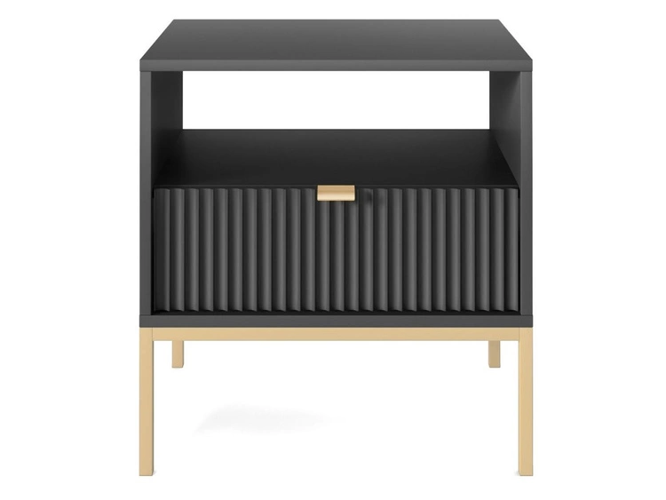 Stolik nocny z szufladą Amber czarny na złotych nogach
