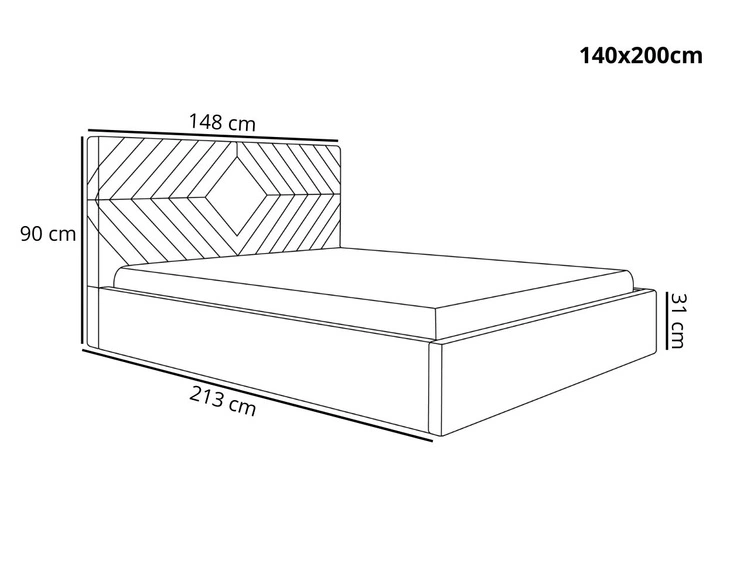 Łóżko tapicerowane z pojemnikiem i stelażem 140x200 Loris Różowe