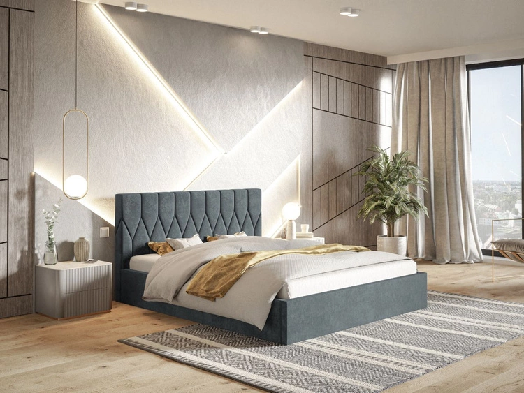 Łóżko tapicerowane z pojemnikiem i stelażem 160x200 Gaja Ciemnoszare