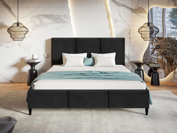 Łóżko tapicerowane ze stelażem 180x200 Trio Czarne