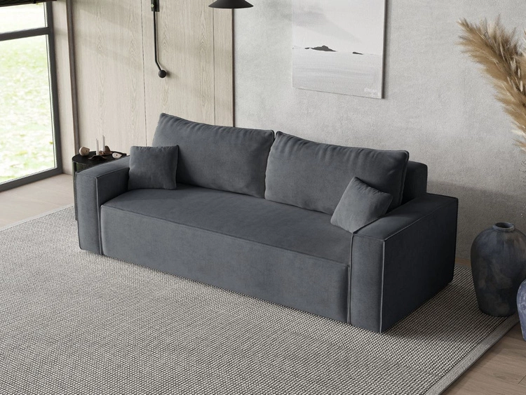 Kanapa z funkcją spania i pojemnikiem na pościel Sivra Szara