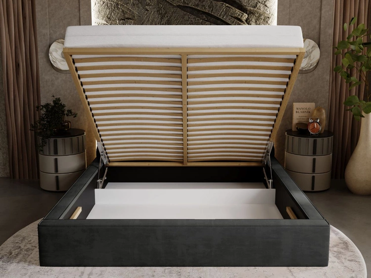 Łóżko tapicerowane z pojemnikiem i stelażem 160x200 Apollo Czarne