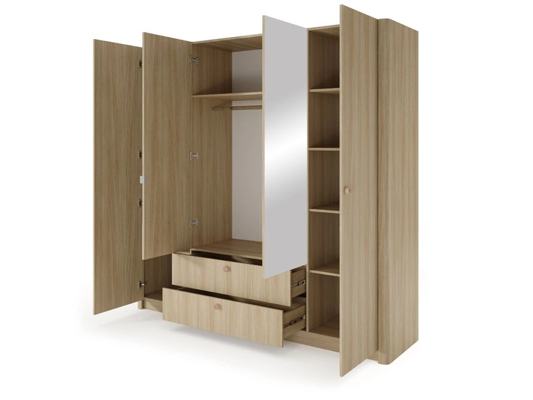 Szafa z drzwiami uchylnymi, szufladami oraz lustrem Bilancio Dąb Barista