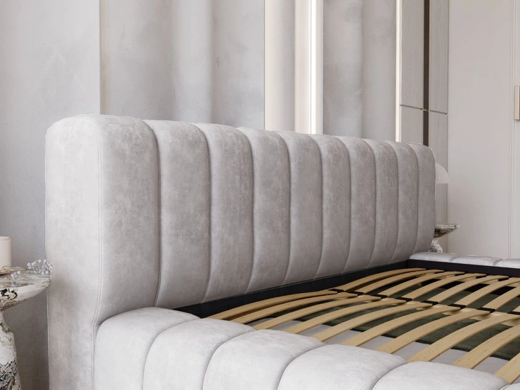 Łóżko tapicerowane z pojemnikiem na pościel i stelażem 140x200 Italia Jasnoszare