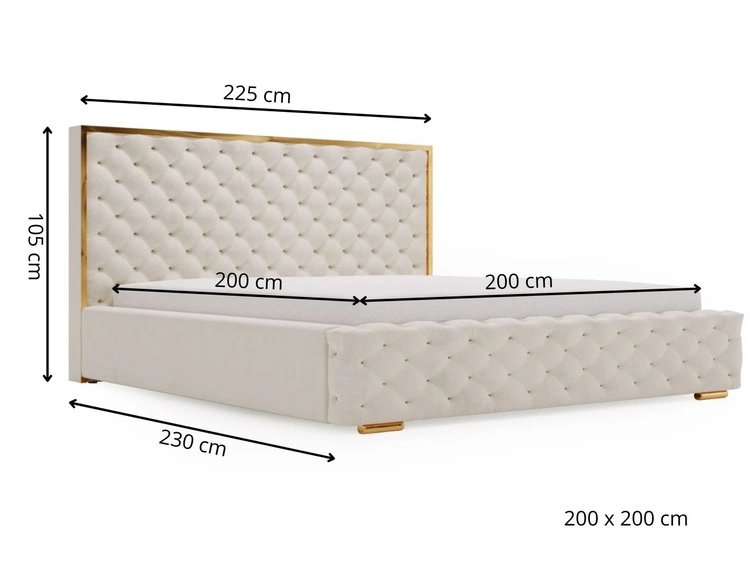 Łóżko tapicerowane z pojemnikiem i stelażem 200x200 Wave Beżowy