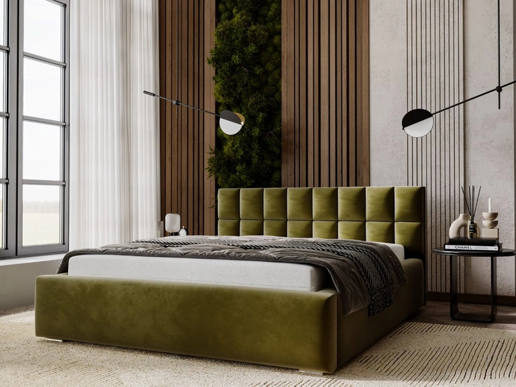 Łóżko tapicerowane z pojemnikiem i stelażem 140x200 Hugo Zielone