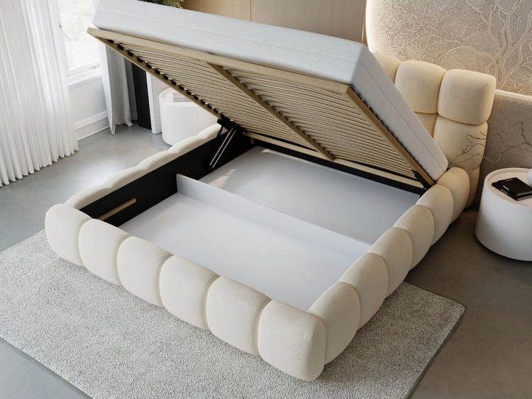 Łóżko tapicerowane z pojemnikiem i stelażem 160x200 Modo Beżowe