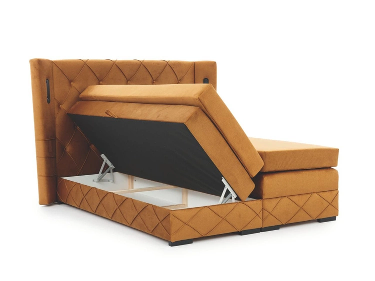 Łóżko kontynentalne z pojemnikiem na pościel 120x200 Neria Lux Żółte