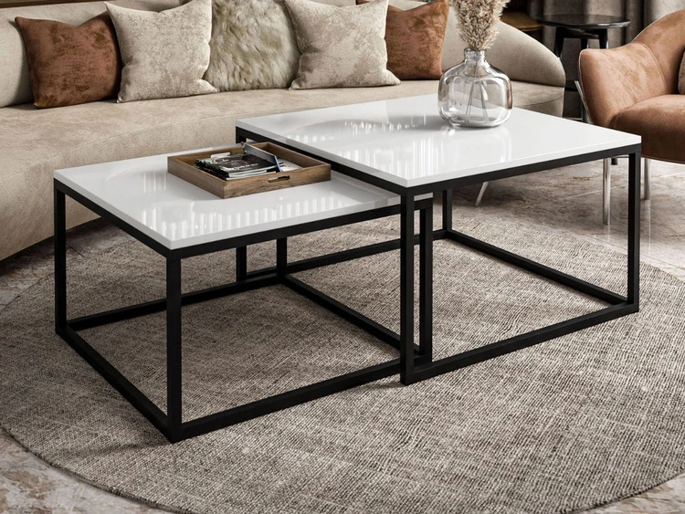 Stolik kawowy na czarnym stelażu Asumi Biały Połysk 36x42