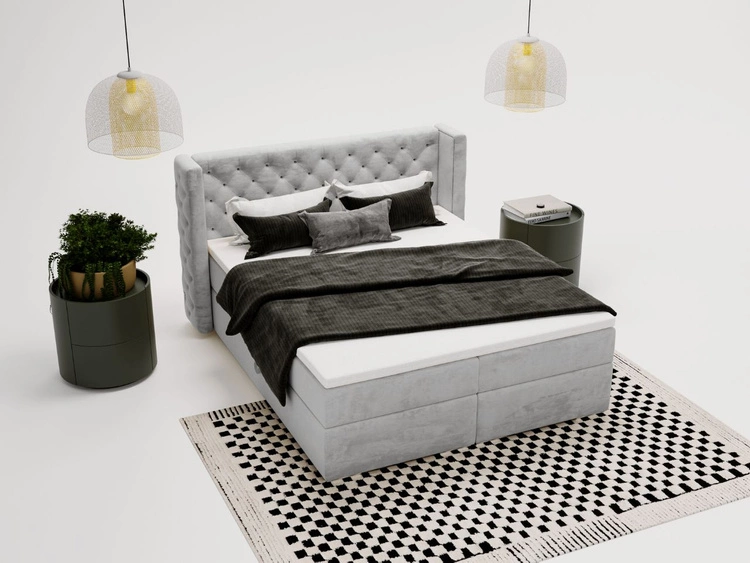 Łóżko kontynentalne z pojemnikiem na pościel 140x200 cm Lion Jasnoszare