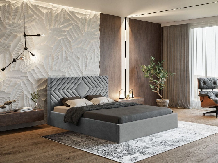 Łóżko tapicerowane z pojemnikiem i stelażem 140x200 Loris Szare